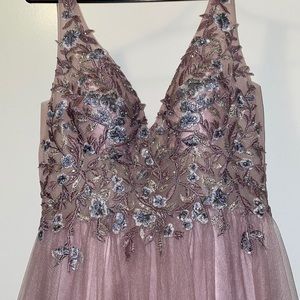 Beautiful lavender/blush pink dress with lace top. Sheer back with padded bra!